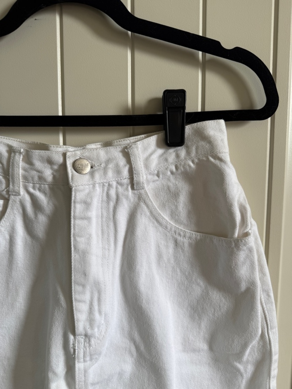 White denim knee length skirt